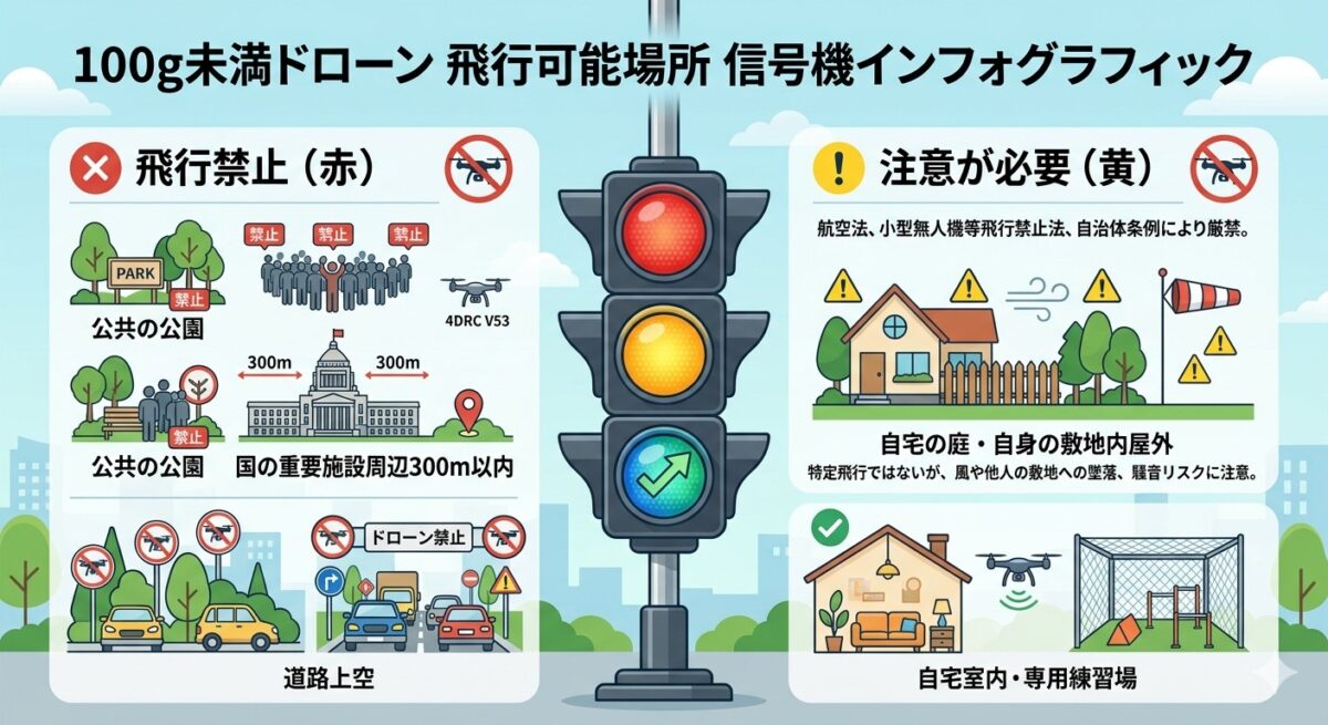 飛行可能場所の信号機インフォグラフィック